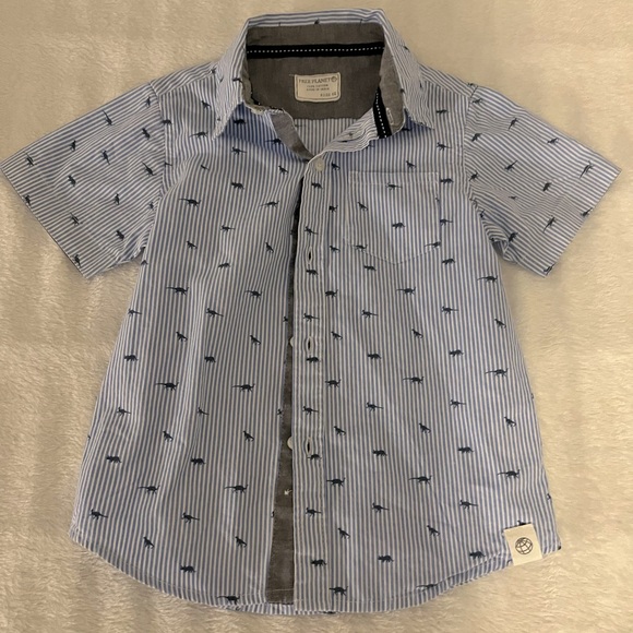 Free Planet 100% Cotton short sleeve blue & white‎ stripe w/ dinosaur size 4t - Picture 1 of 5